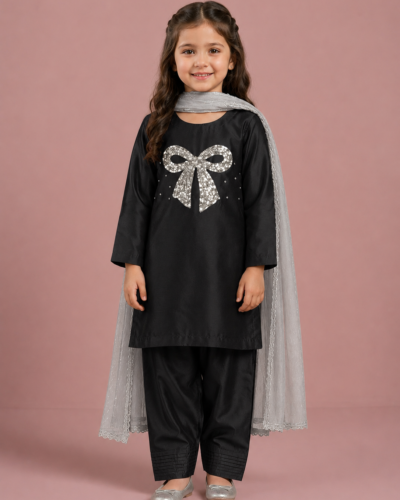 Elegant Black Bow Party Dress for Girls by Laj Apparel
