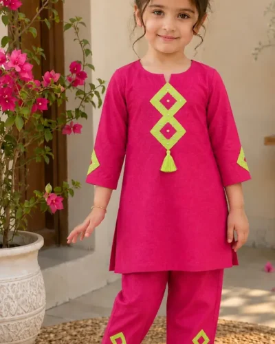 Girls Pink 2-Piece Lawn Suit for Kids made with soft lawn fabric